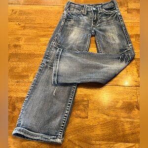 Cowgirl Tuff Western Jeans Girl's Sz 4 Rhinestone Trim Adjust Waist Boot Cut